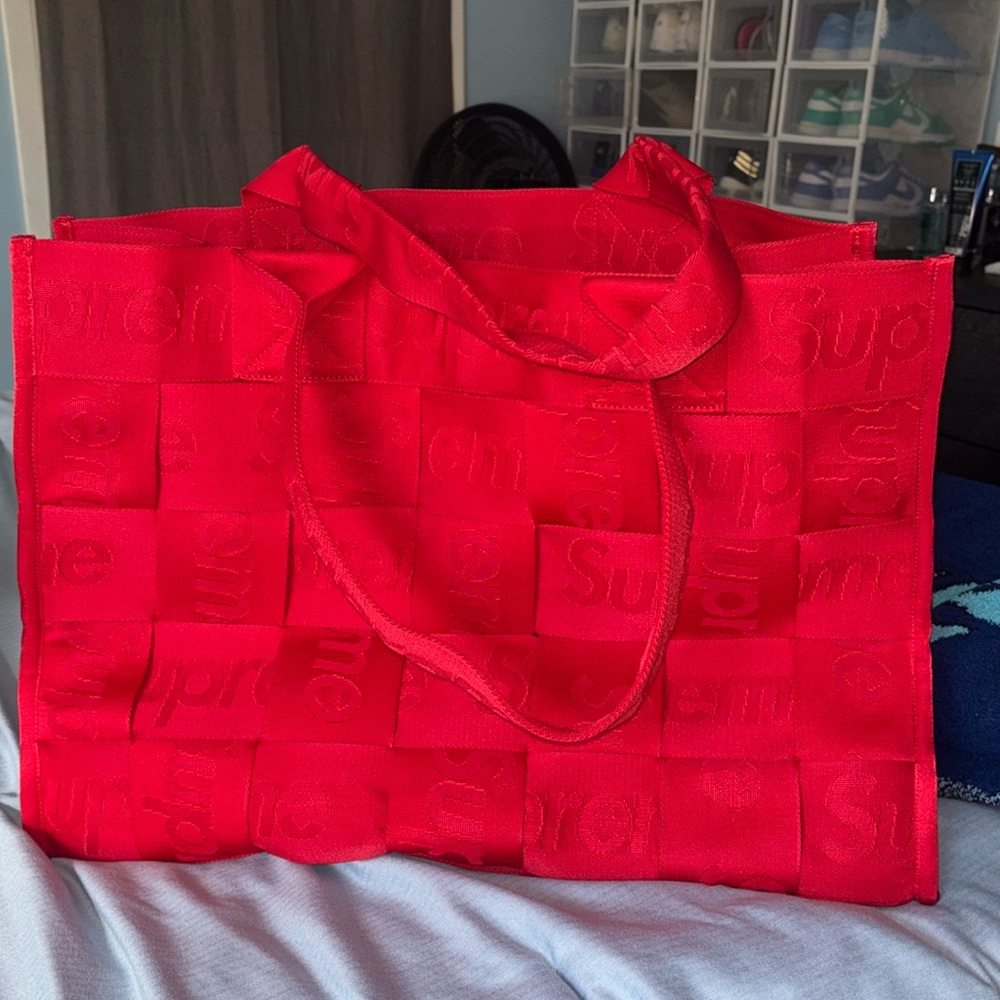Red Woven Tote Bag